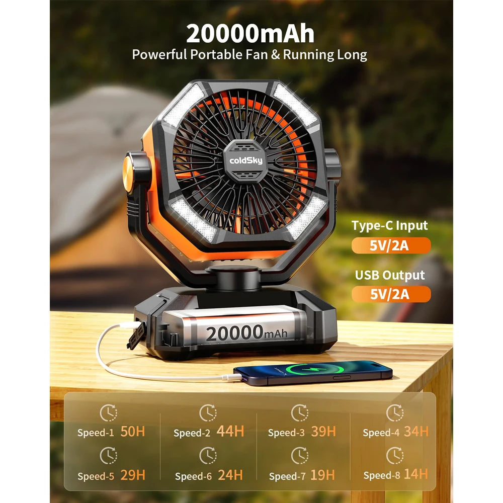 Ventilador 20.000HP con luz led y puerto de carga