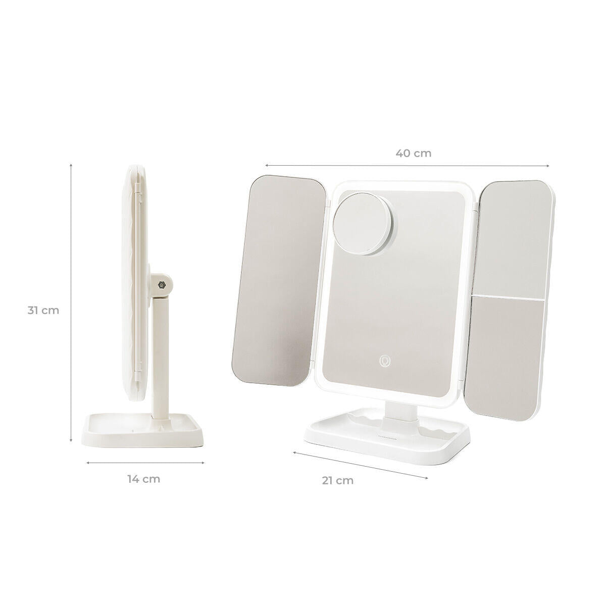 espejo ideal para maquilladoras con luz led y 3 puntos de espejo