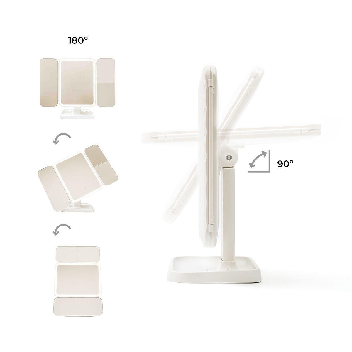 espejo ideal para maquilladoras con luz led y 3 puntos de espejo