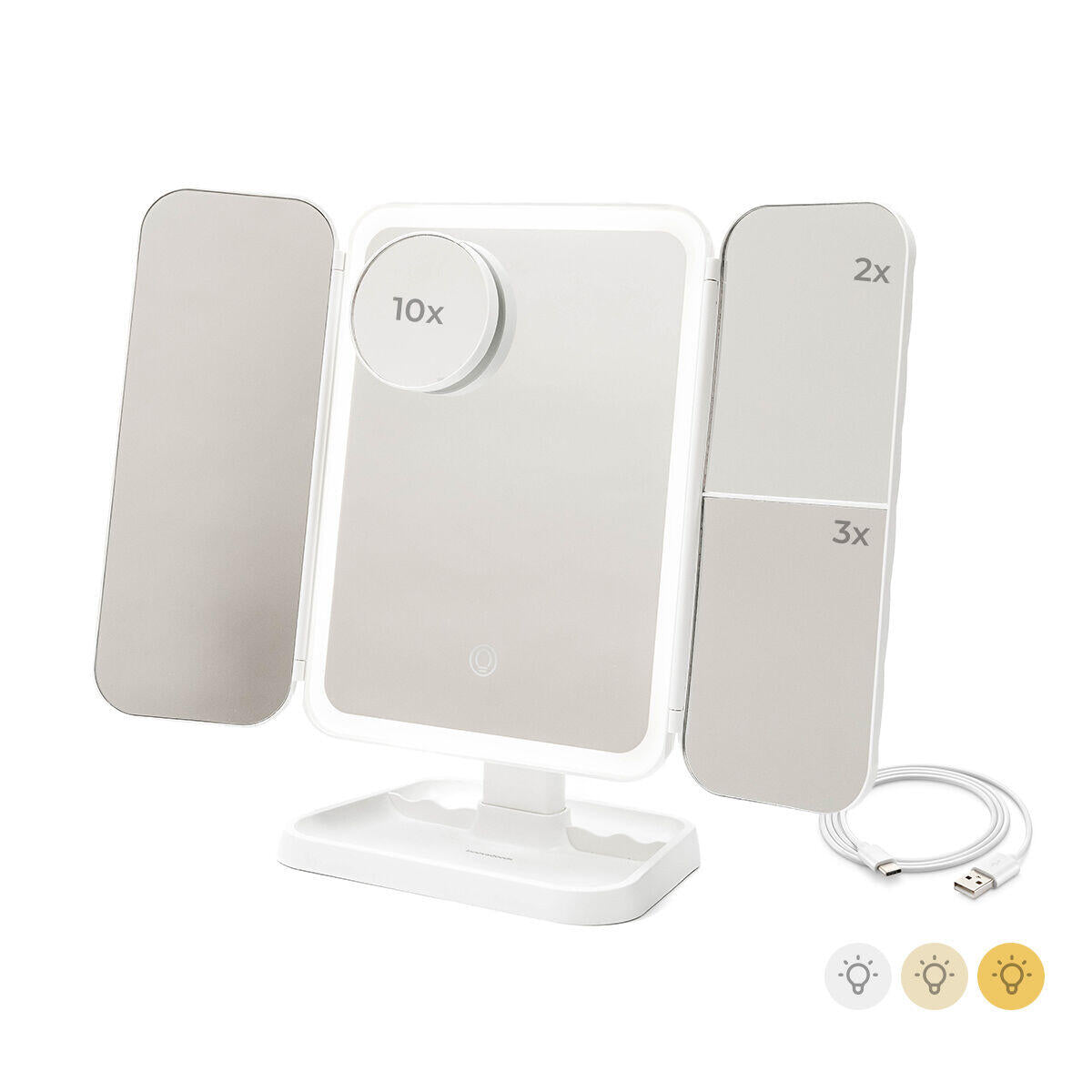 espejo ideal para maquilladoras con luz led y 3 puntos de espejo